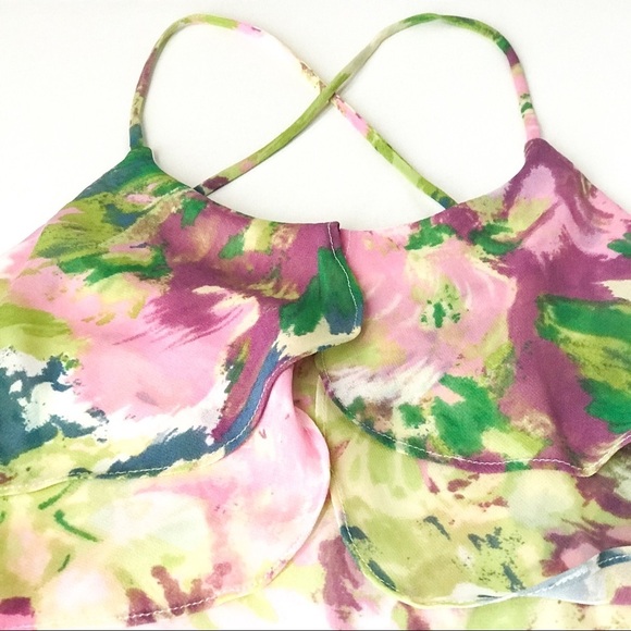 BCBGMaxAzria Swing Dress Womens Small Floral Pastel Ruffle Layers Straps - Picture 6 of 9